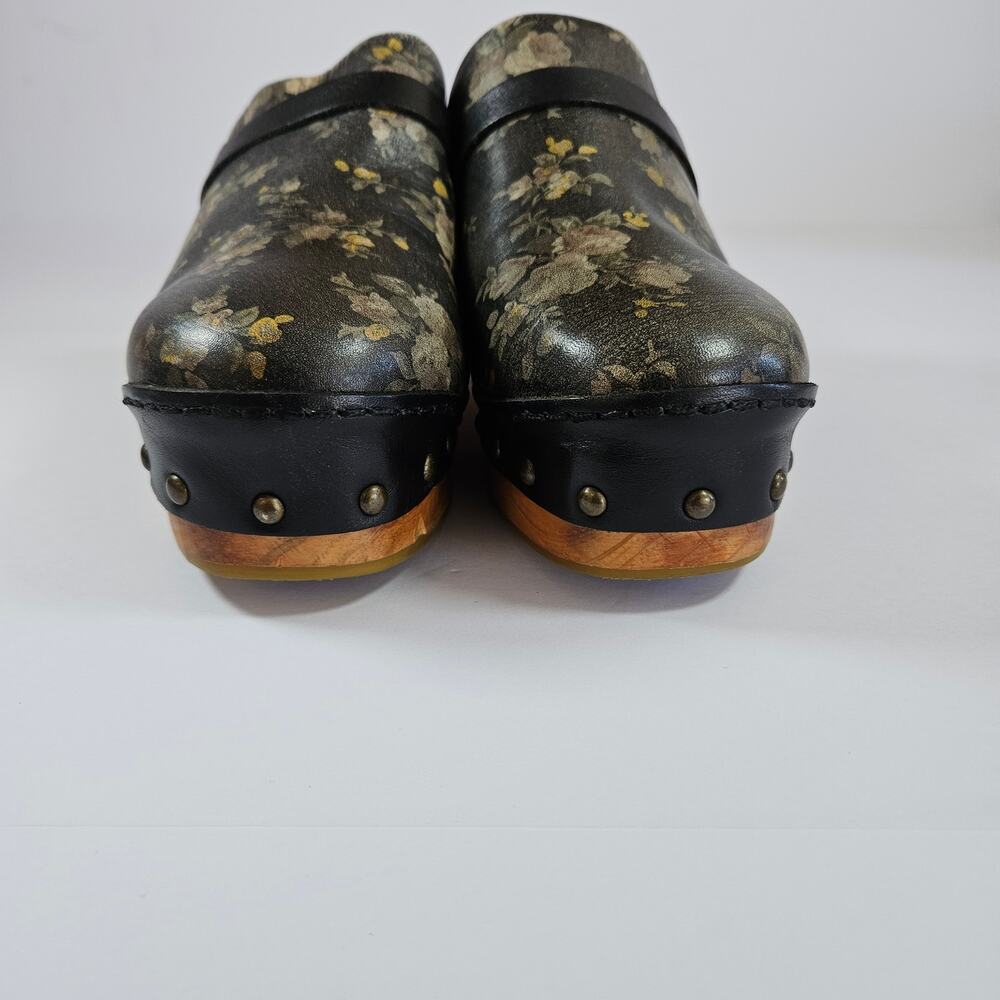 Free People Calabasas Clogs Womens EU 39 Black Floral Leather Wood Heel - Picture 6 of 11